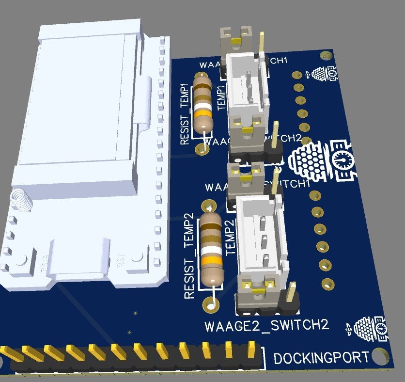 3D-Ansicht der kompakten Steuerungsplatine mit CubeCell-Modul und Sensoranschlüssen
