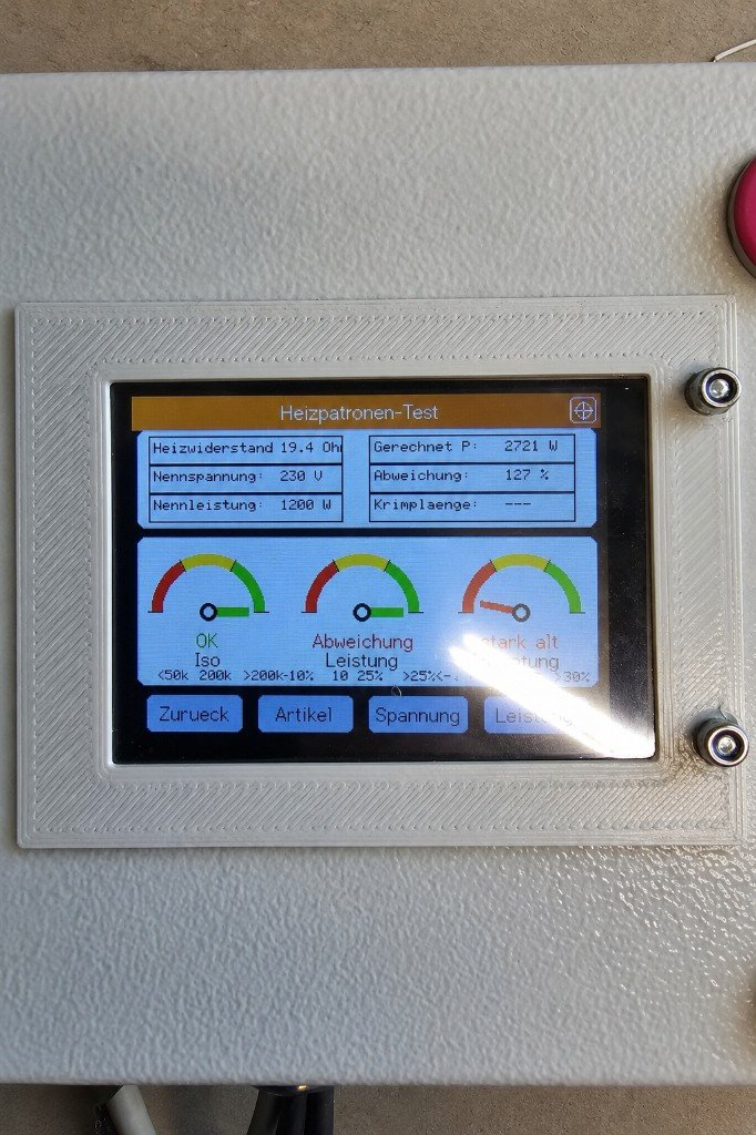 Displaymaske Heizpatronen-Test mit Widerstand, Leistung und Statusanzeigen